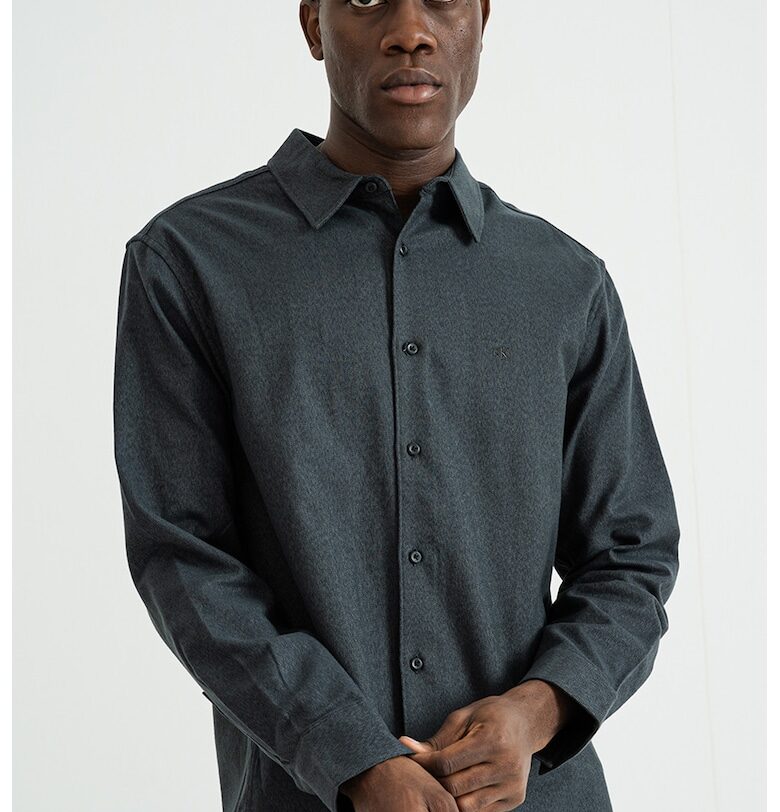 Памучна риза с малко лого - Антрацитно сиво CALVIN KLEIN