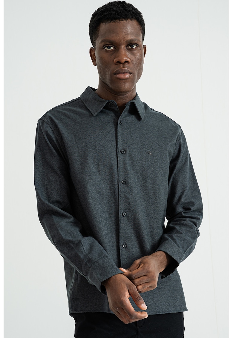 Памучна риза с малко лого - Антрацитно сиво CALVIN KLEIN