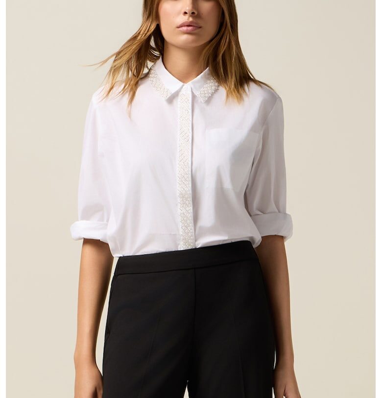 Памучна риза с мъниста - Бял Oltre