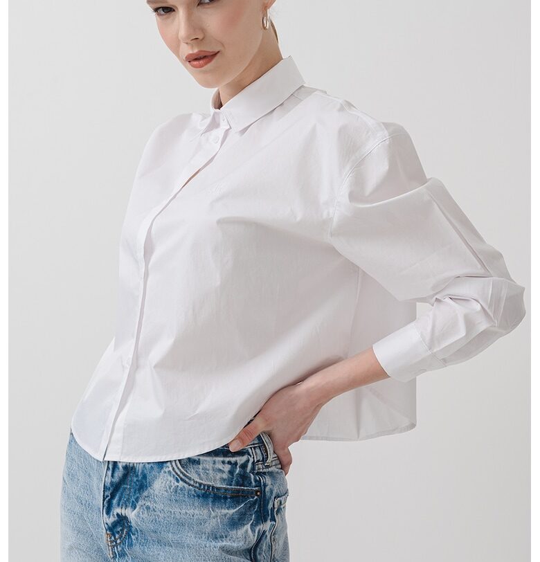 Памучна риза с паднали ръкави - Бял ARMANI EXCHANGE
