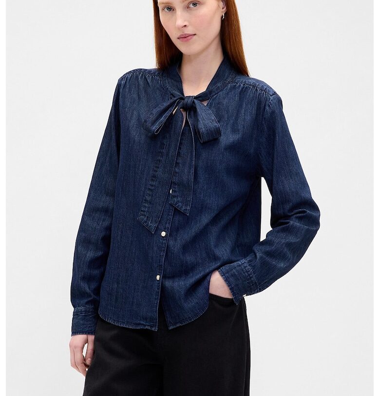 Памучна риза с панделка - Тъмносин GAP