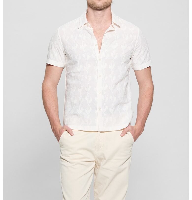 Памучна риза с принт - Мръснобял GUESS