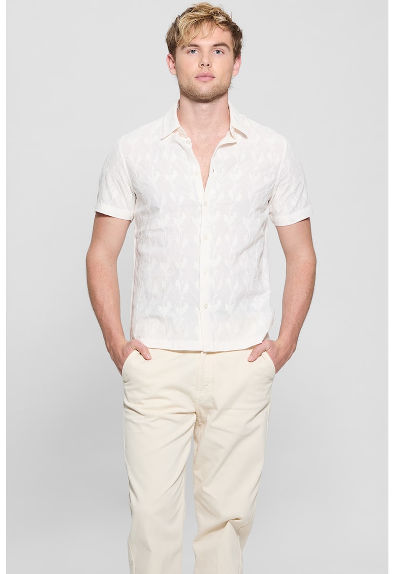 Памучна риза с принт - Мръснобял GUESS