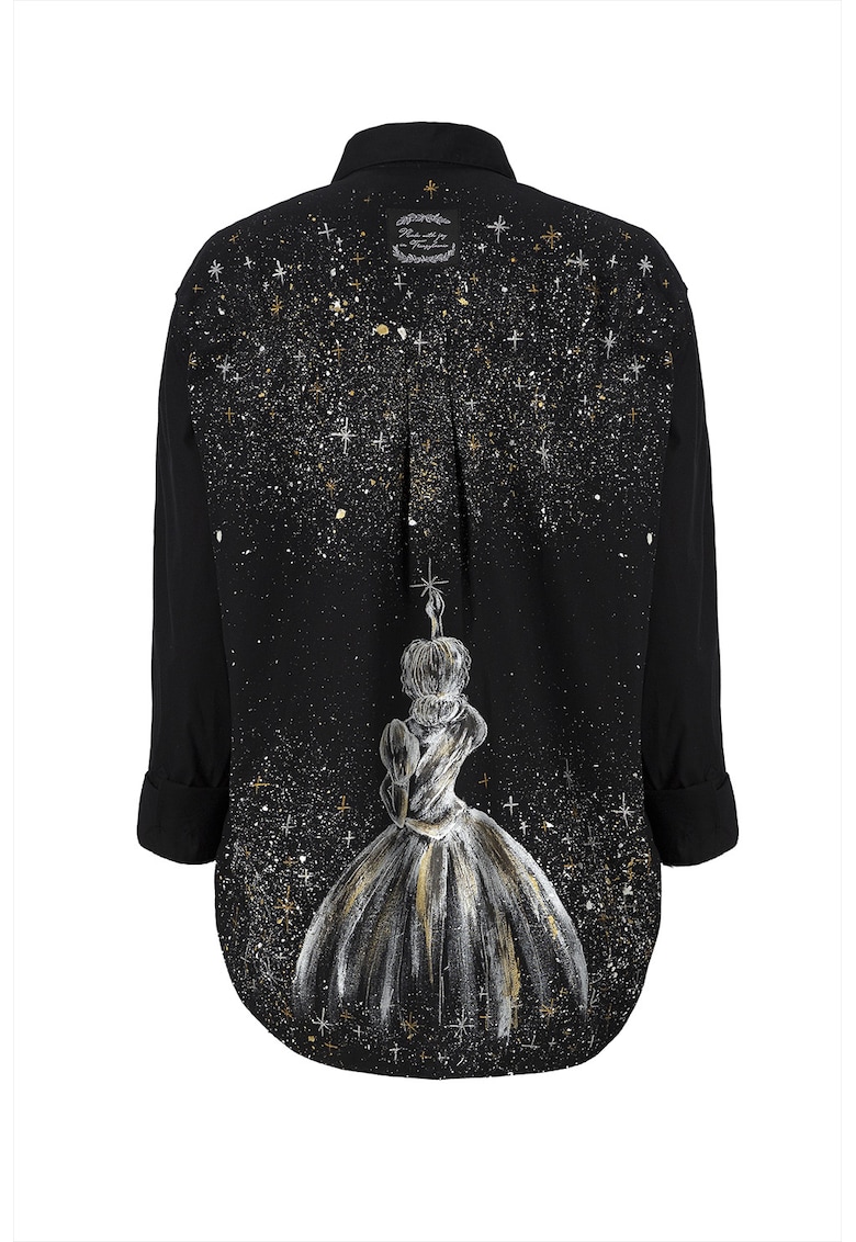 Памучна риза с принт на гърба - Бял/Черен Madlen