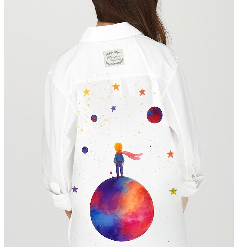 Памучна риза с принт на гърба - Червен/Бял/Син Madlen