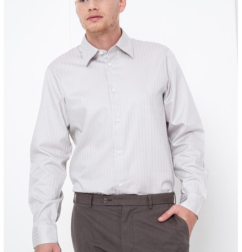 Памучна риза с райе и класическа яка - Сиво-бежов ARMANI EXCHANGE