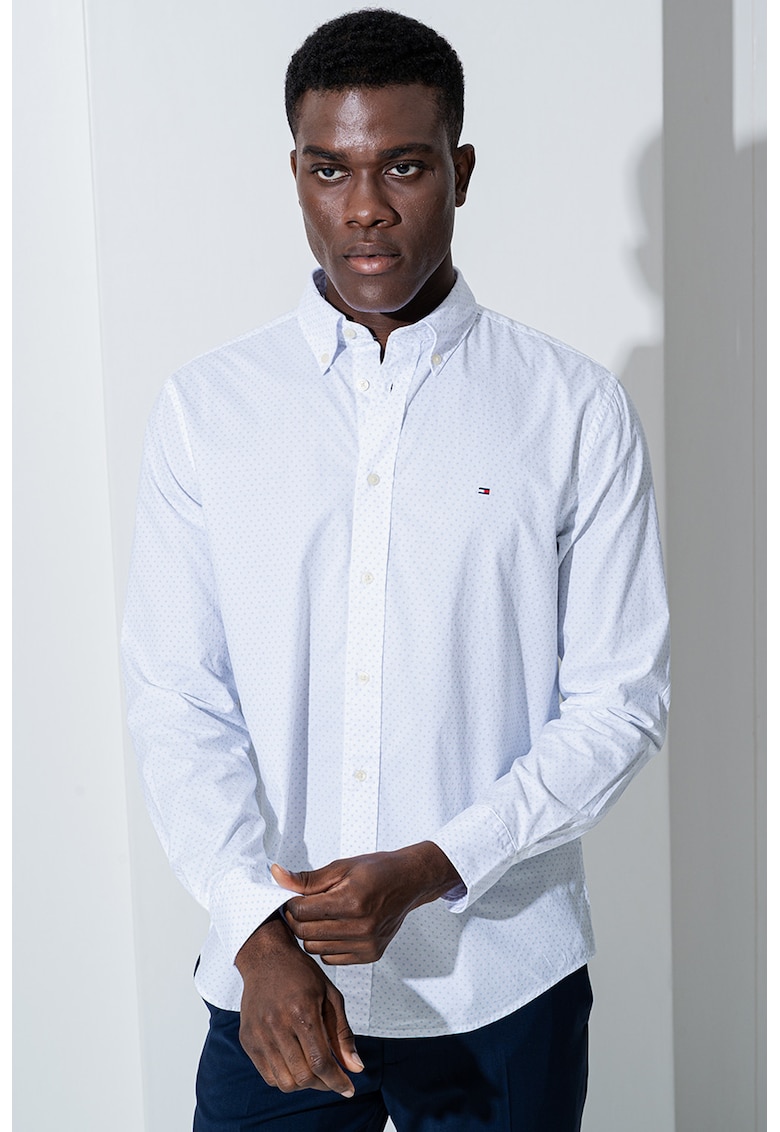 Памучна риза с фигурален принт - Пастелносин/Бял Tommy Hilfiger