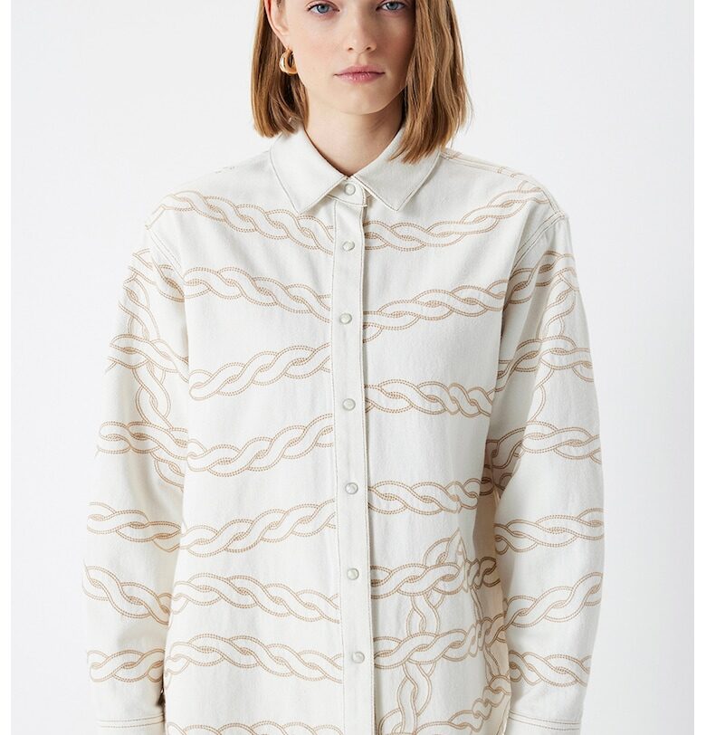 Памучна риза с фигурален принт - Персийски портокал/Крем Ipekyol