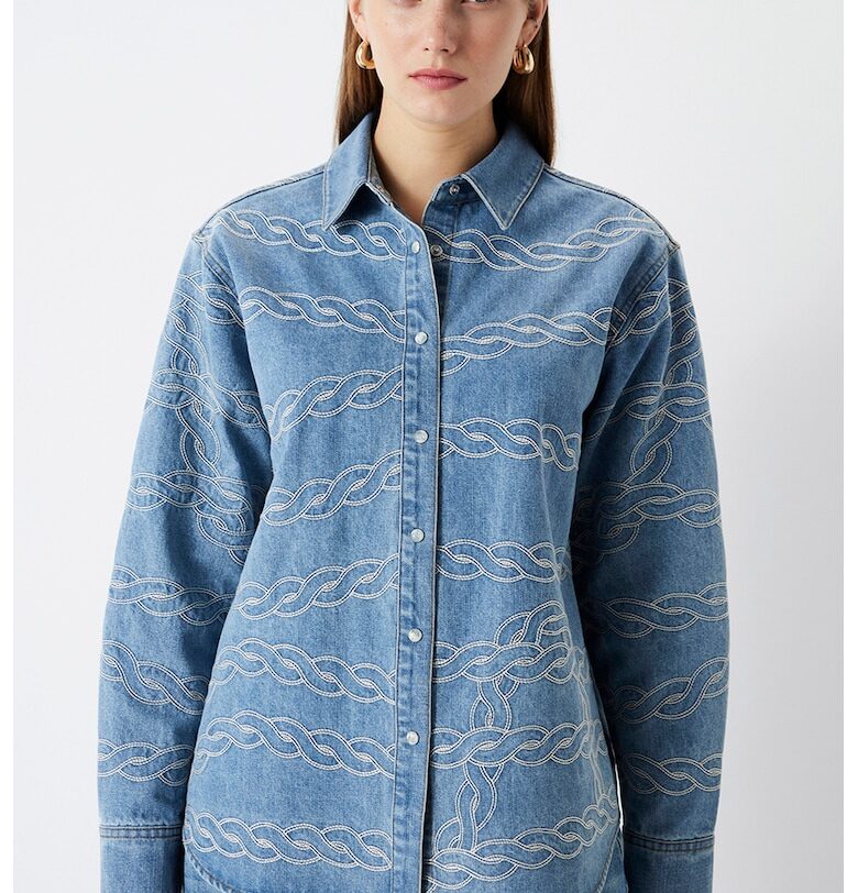 Памучна риза с фигурален принт - Прашно синьо/Персийски портокал Ipekyol