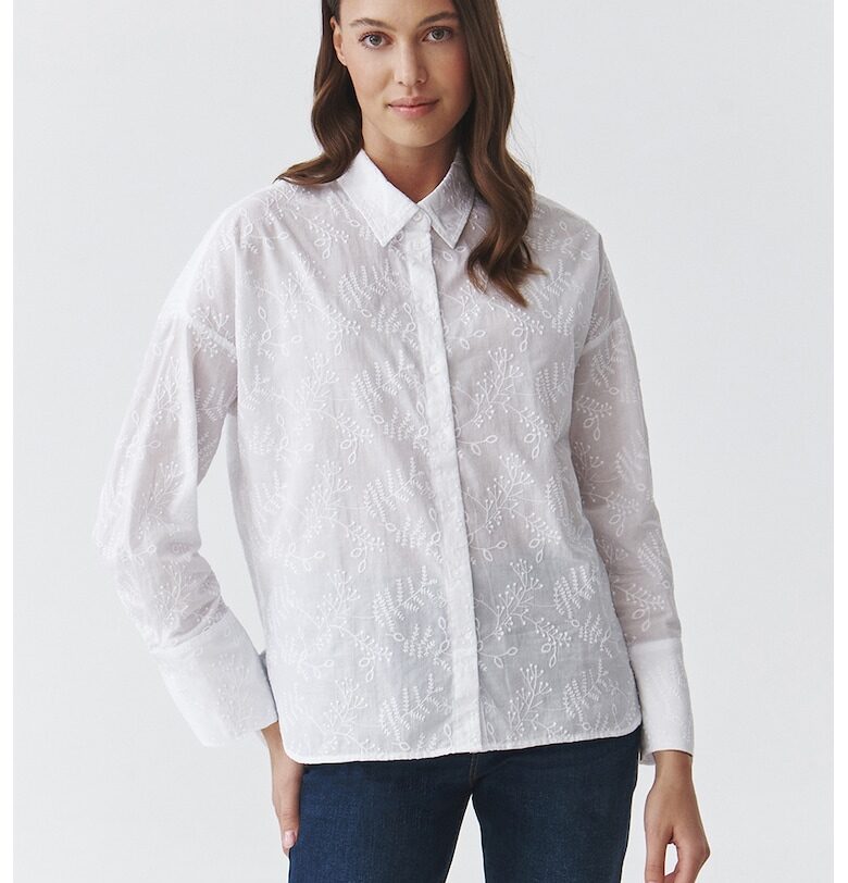 Памучна риза с флорална бродерия - Бял/Прозрачен Tatuum