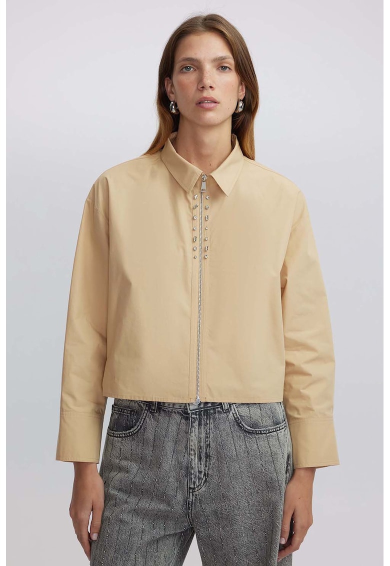 Памучна риза с цип - Бледооранжев Ipekyol