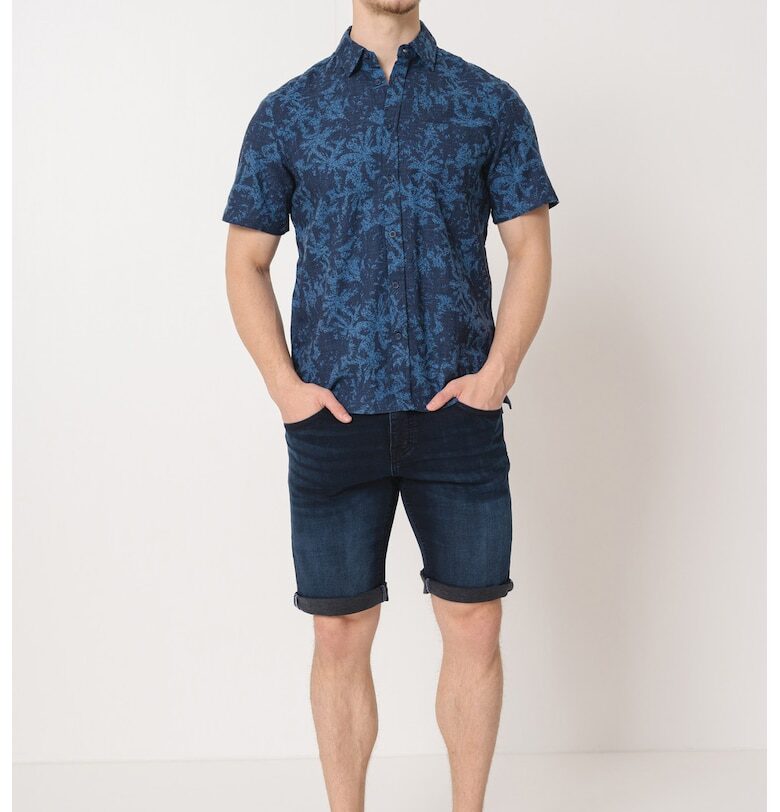 Памучна риза с шарка - Син/Тъмносин Mustang