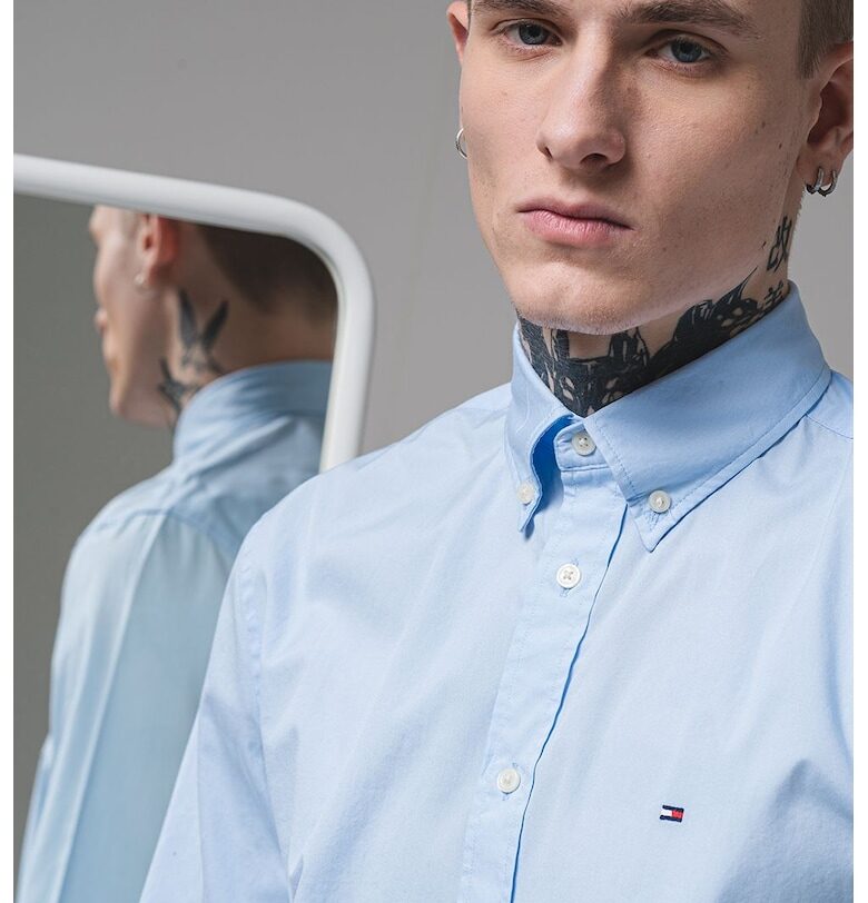 Памучна риза със свободна кройка - Светлосин Tommy Hilfiger