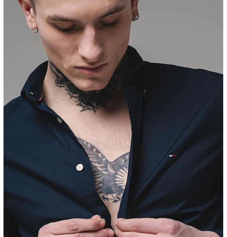 Памучна риза със свободна кройка - Ултрамарин синьо Tommy Hilfiger