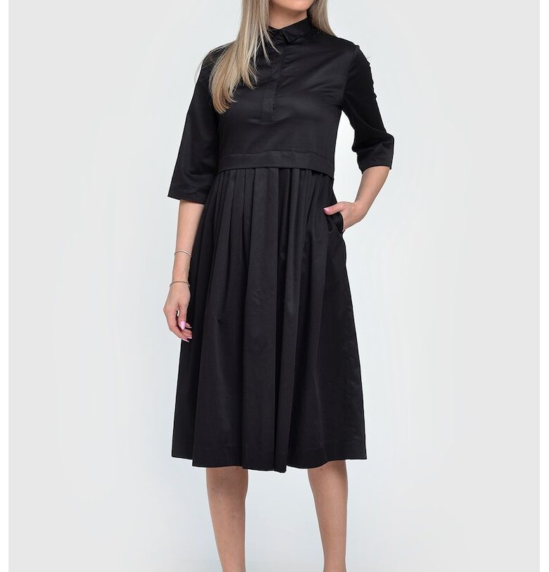 Памучна рокля Oprah с плисе и джобове - Черен GIORGAL