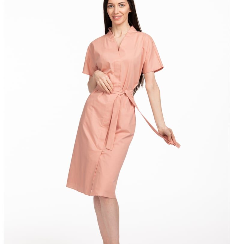 Памучна рокля Vanessa с джобове встрани - Бледооранжев Couture de Marie