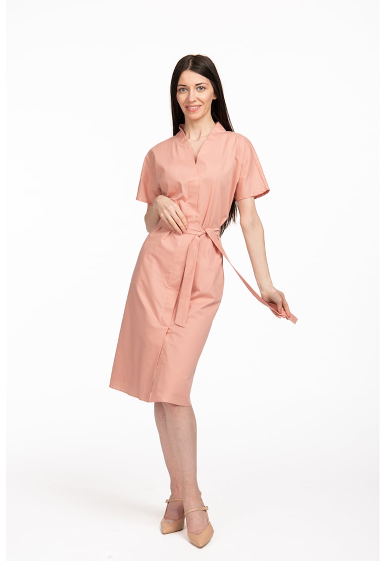 Памучна рокля Vanessa с джобове встрани - Бледооранжев Couture de Marie