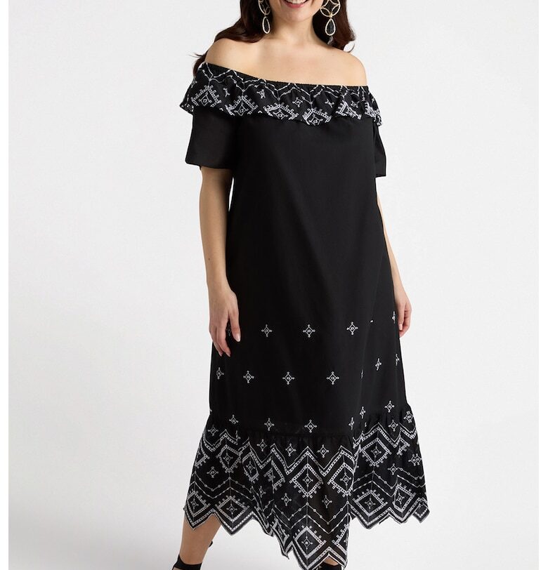 Памучна рокля с голи рамене - Черен/Бял Fiorella Rubino