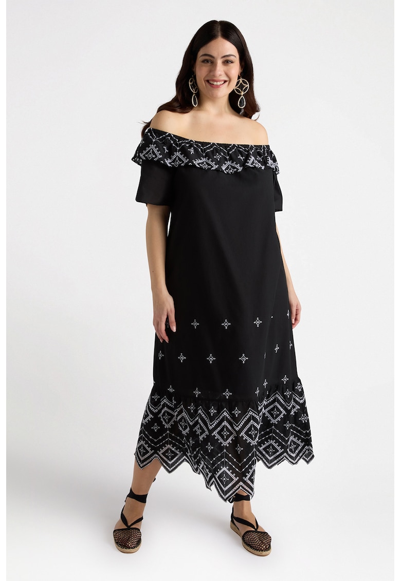 Памучна рокля с голи рамене - Черен/Бял Fiorella Rubino