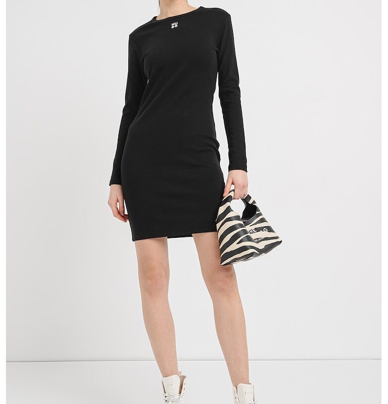 Памучна рокля с дълги ръкави - Черен HUGO