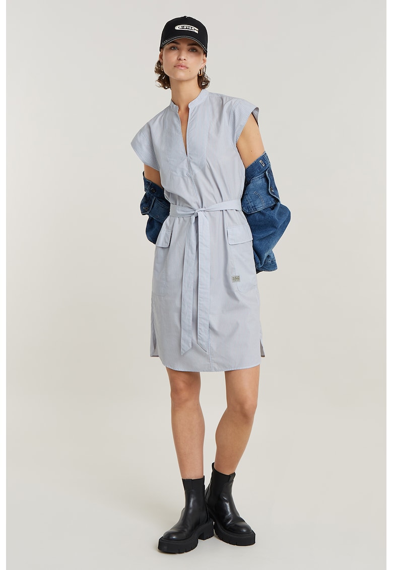 Памучна рокля с колан - Пастелносин G-STAR
