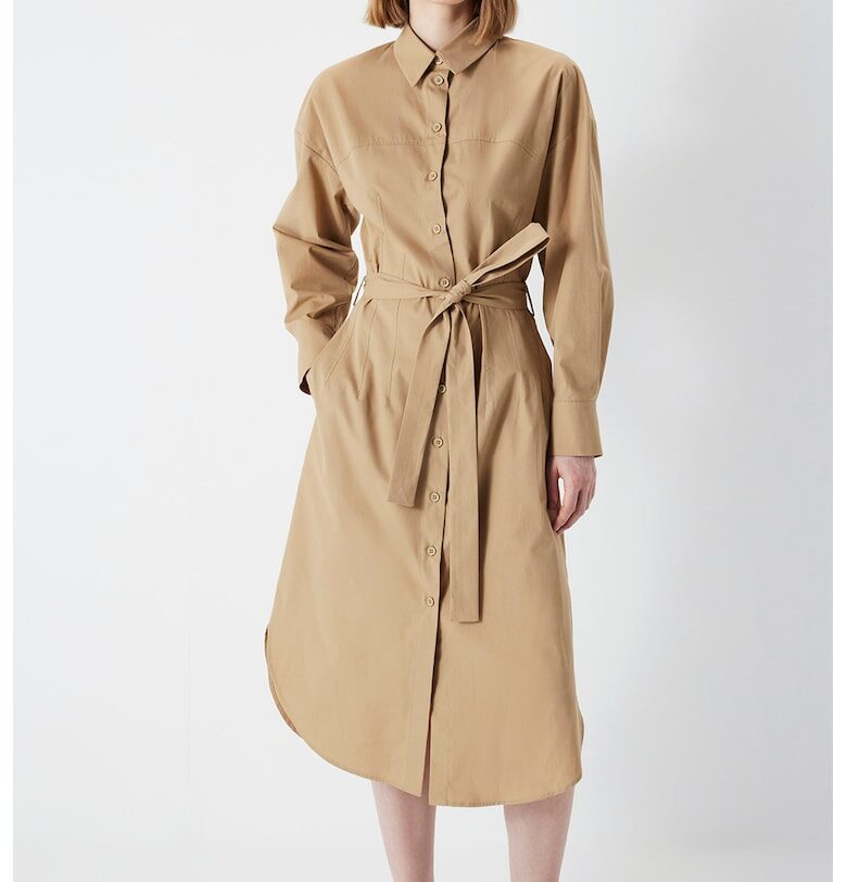 Памучна рокля с колан - Светлокафяв Ipekyol