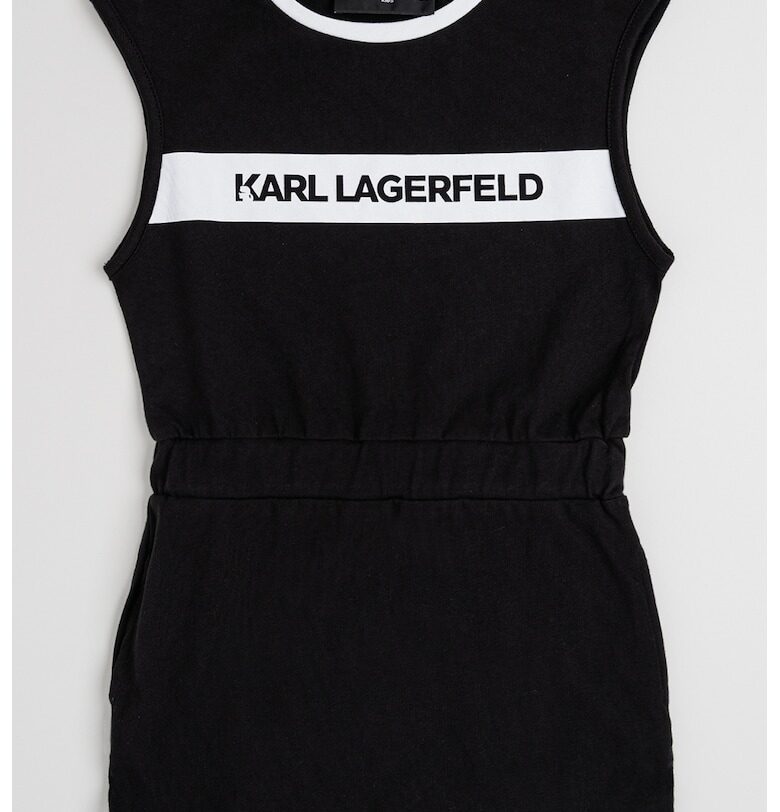Памучна рокля с лого - Бял/Черен KARL LAGERFELD KIDS