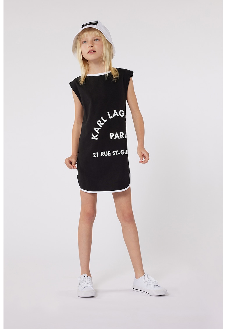 Памучна рокля с лого - Черен KARL LAGERFELD KIDS