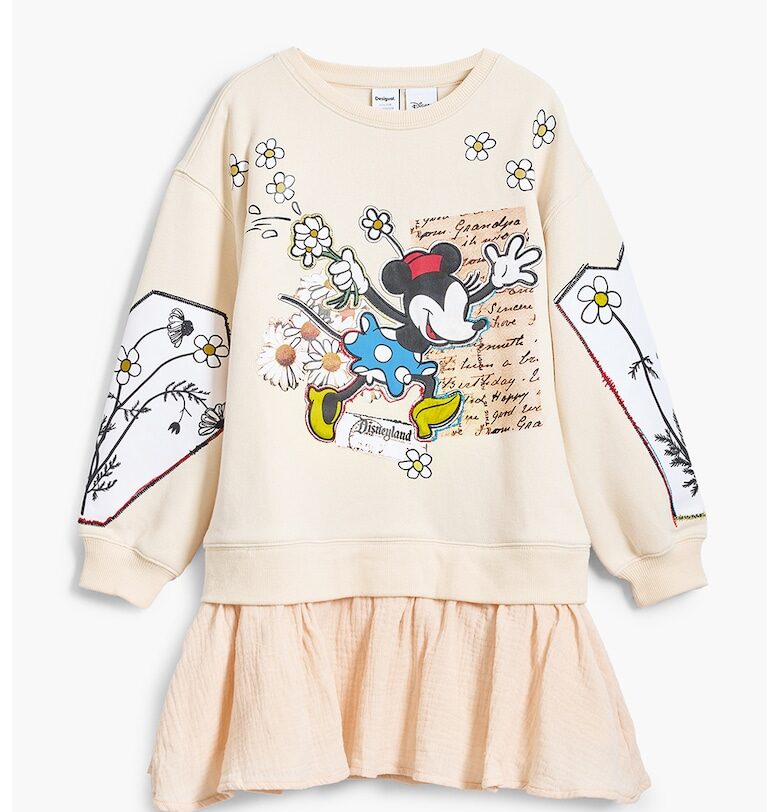 Памучна рокля с шарка Mickey Mouse - Черен/Светло бежово DESIGUAL