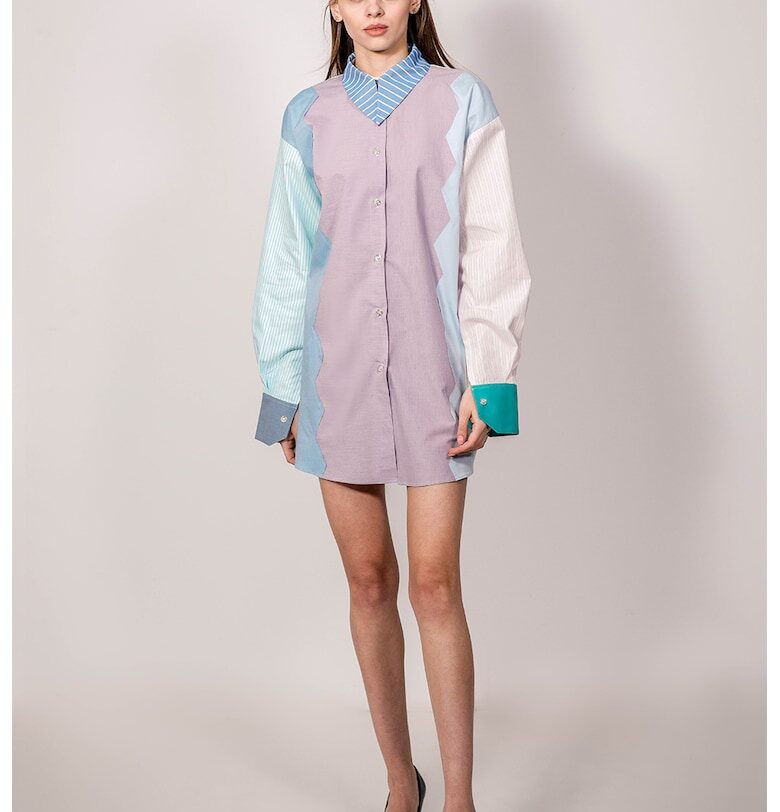 Памучна рокля тип риза с цветен блок - Многоцветен UVIA