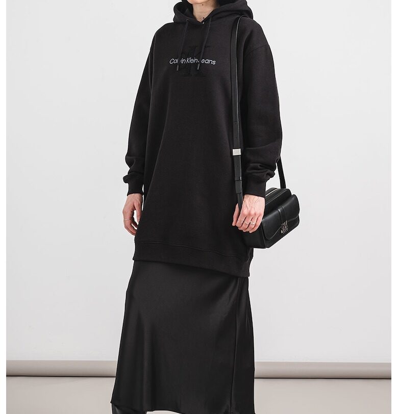 Памучна рокля-худи с лого - Черен CALVIN KLEIN JEANS