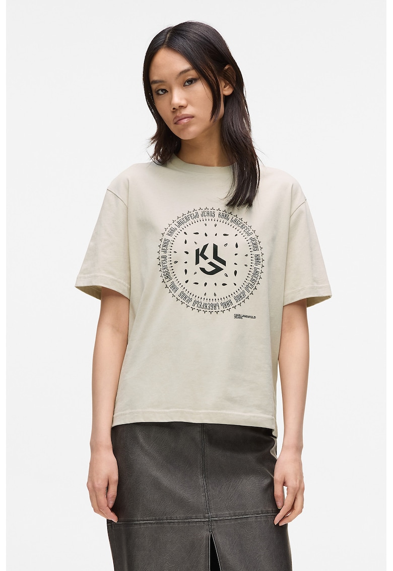 Памучна свободна тениска - Крем KARL LAGERFELD JEANS