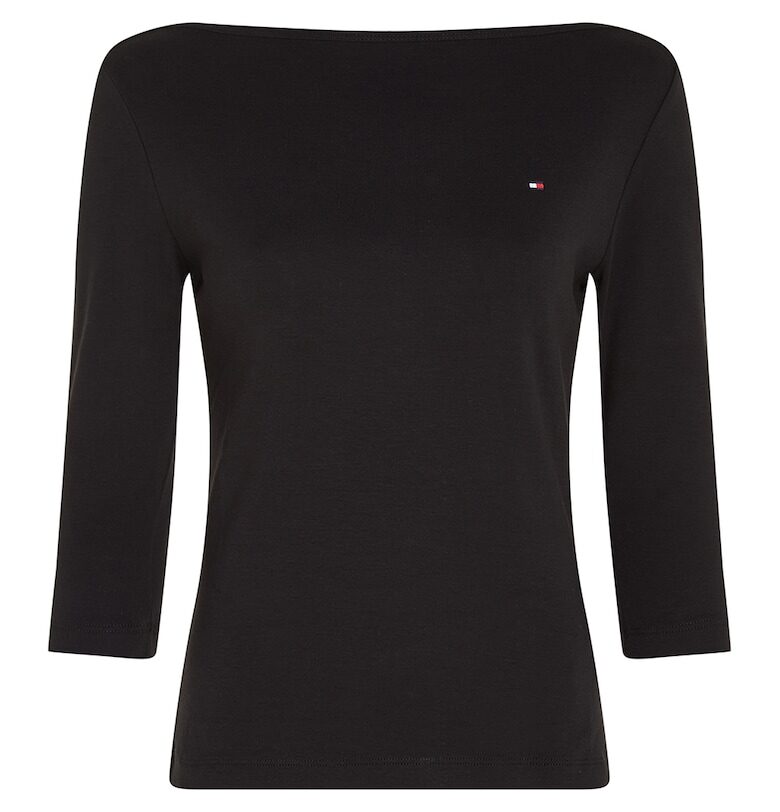 Памучна слим блуза с 3/4 ръкави - Черен Tommy Hilfiger