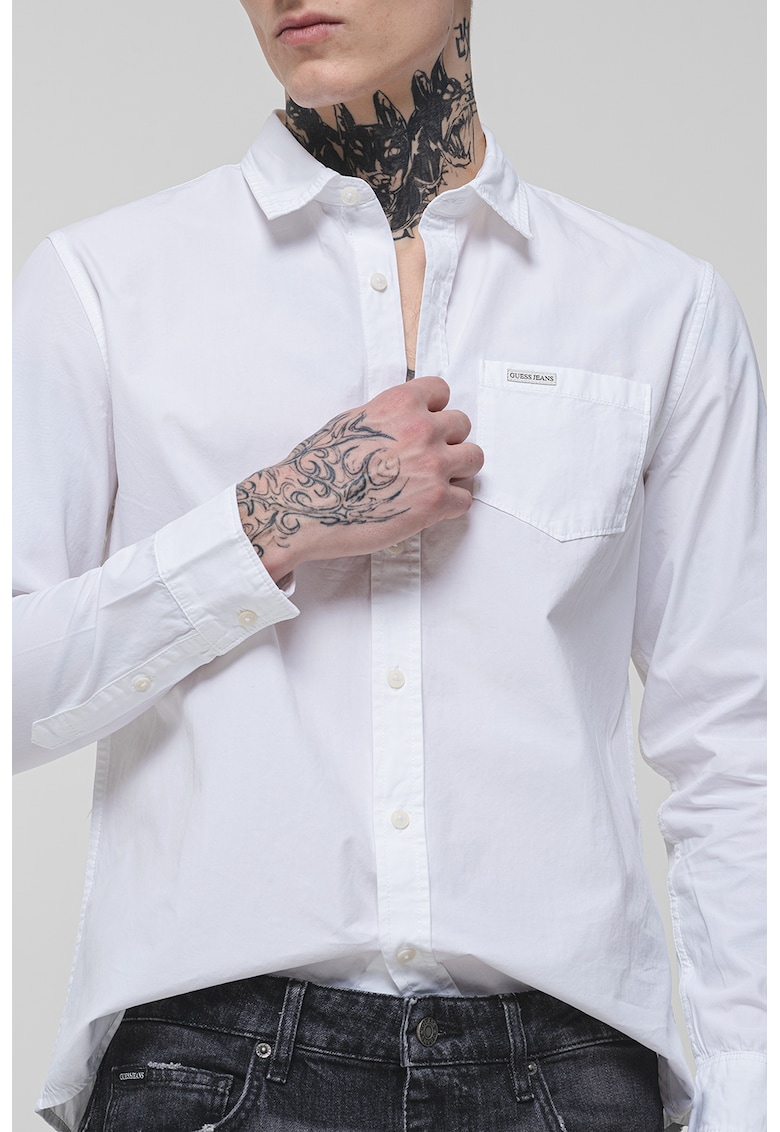 Памучна слим риза - Бял GUESS JEANS