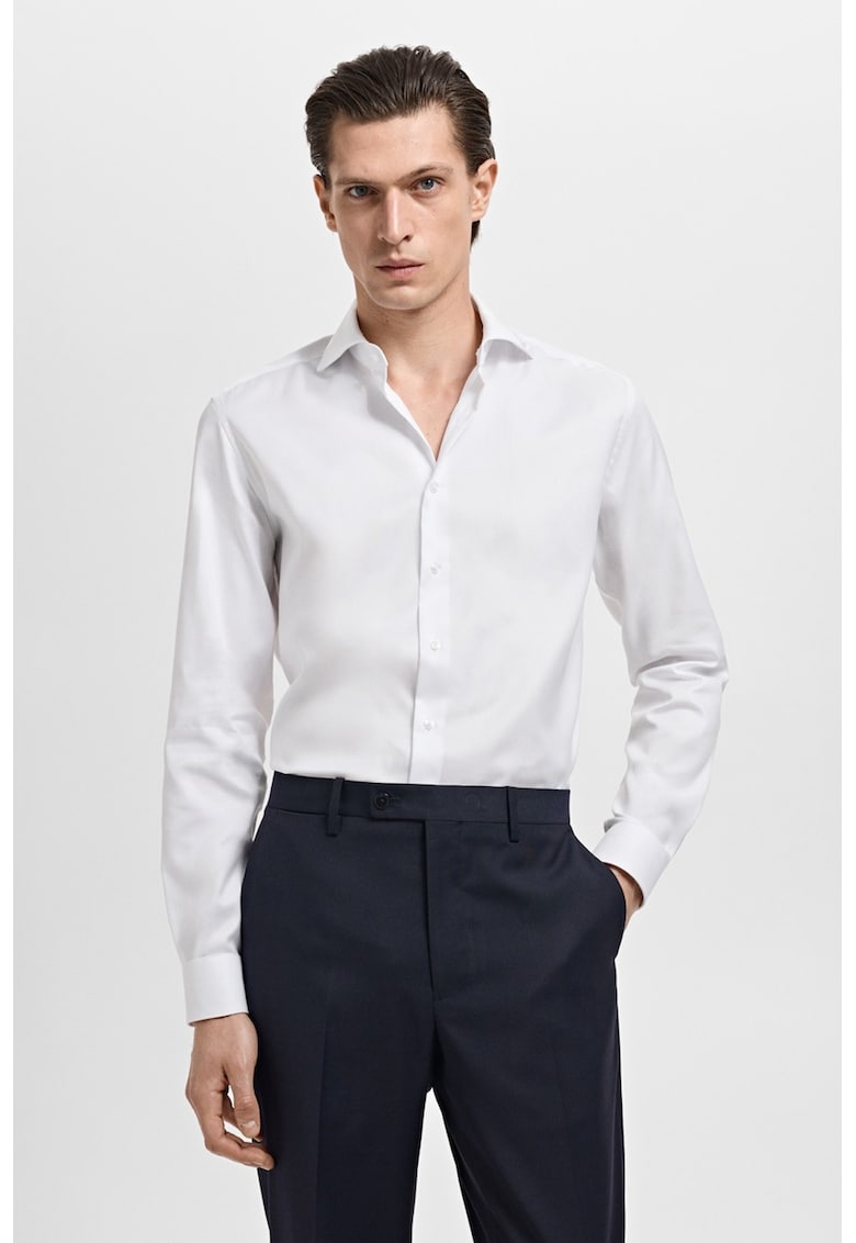 Памучна слим риза - Бял Mango