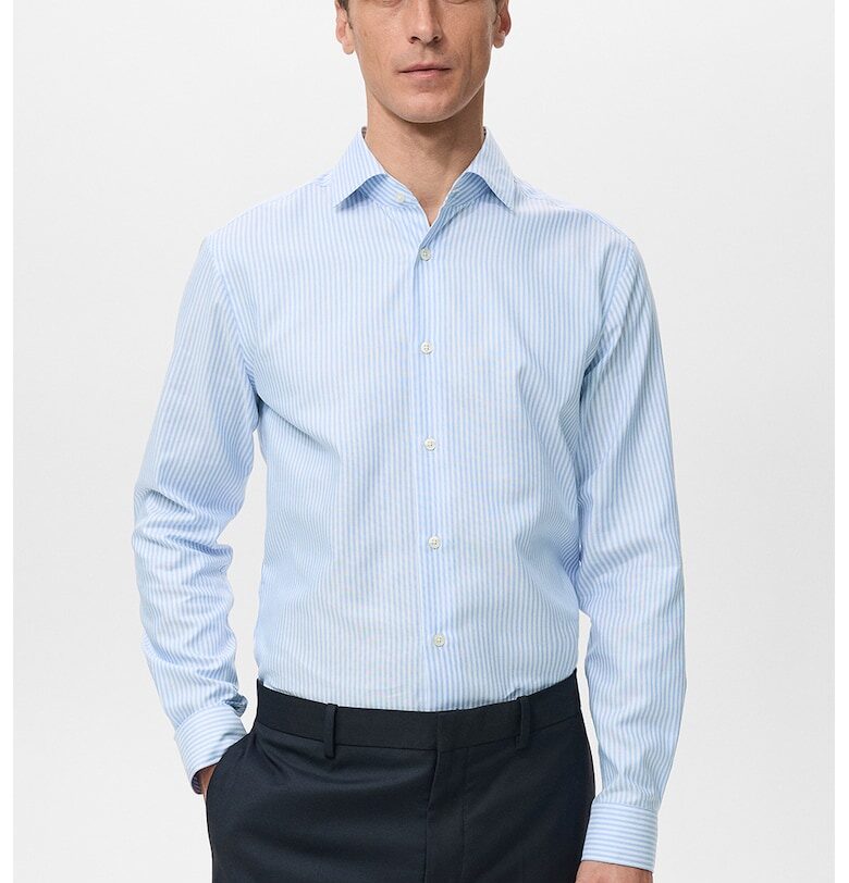 Памучна слим риза - Бял/Лавандула Mango