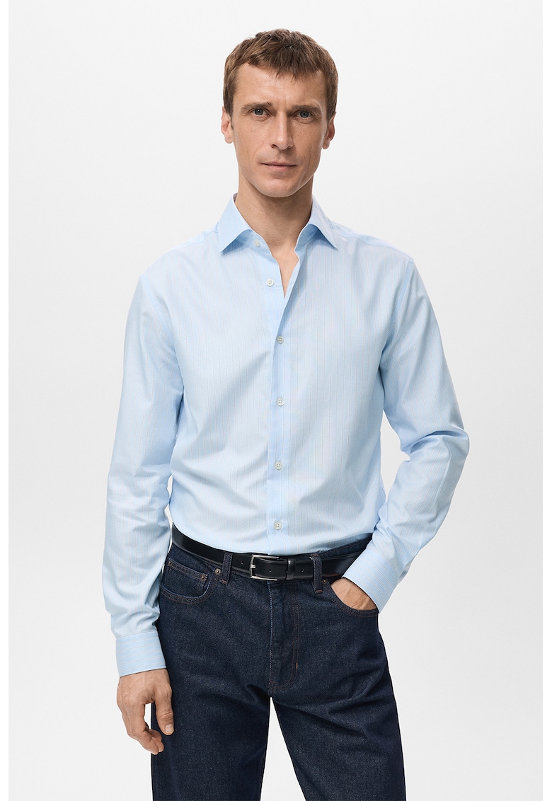 Памучна слим риза - Пастелносин Mango