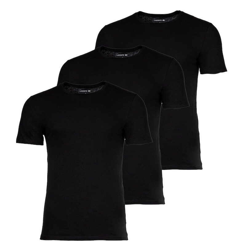 Памучна слим тениска с овално деколте - 3 броя - Черен Lacoste