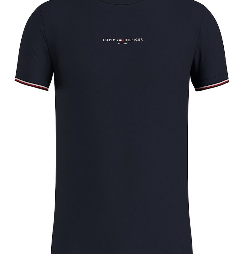 Памучна слим тениска с овално деколте - Тъмносин Tommy Hilfiger