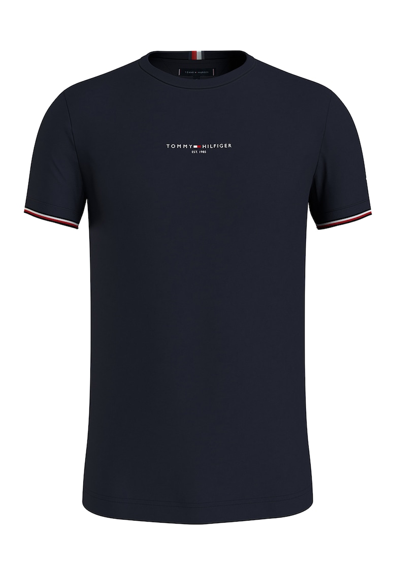 Памучна слим тениска с овално деколте - Тъмносин Tommy Hilfiger