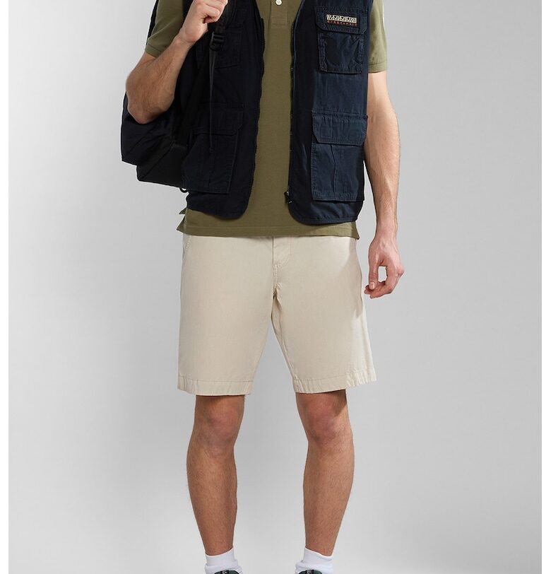 Памучна тениска Amundsen с яка и пике ефект - Каки Napapijri