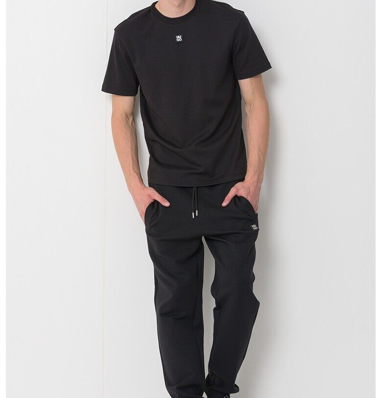 Памучна тениска Dalile с овално деколте - Избеляло черно HUGO