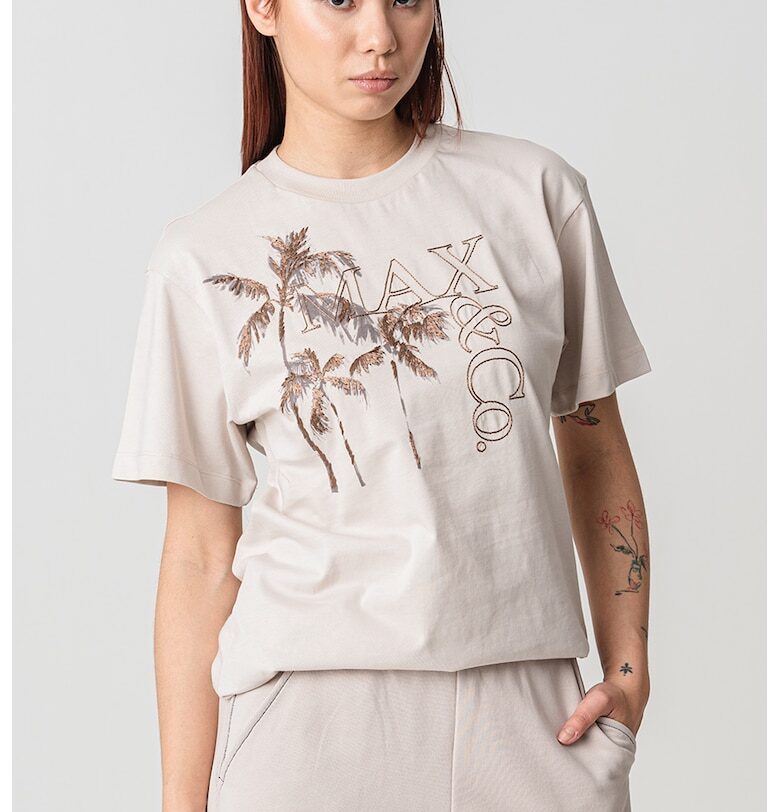 Памучна тениска Fernet с бродерии - Бежов MaxCo