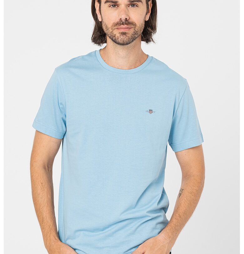 Памучна тениска Shield - Светлосин Gant