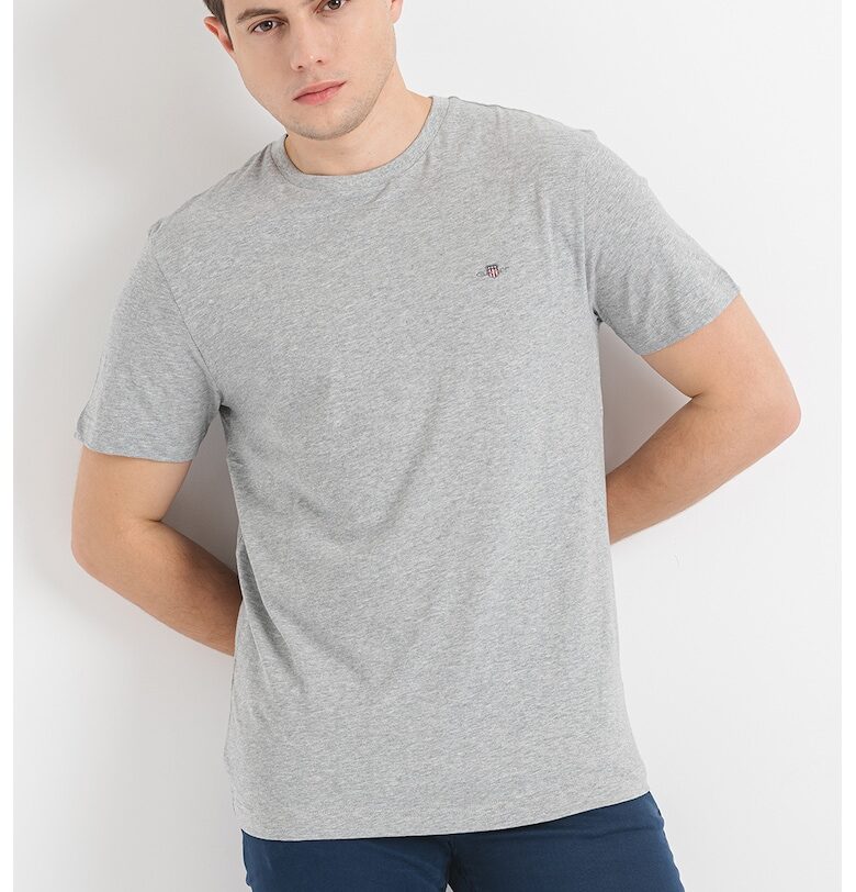 Памучна тениска Shield - Сив меланж Gant