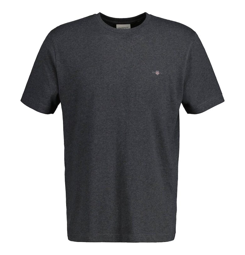 Памучна тениска Shield с овално деколте - Антрацитно сиво Gant