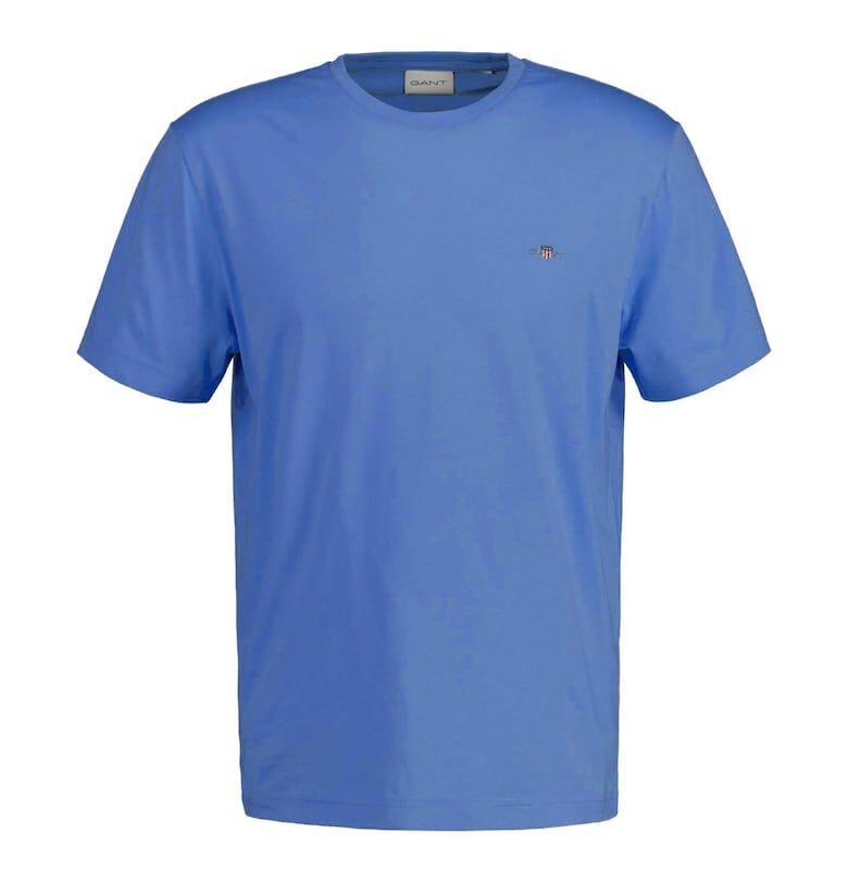 Памучна тениска Shield с овално деколте - Ледено синьо Gant