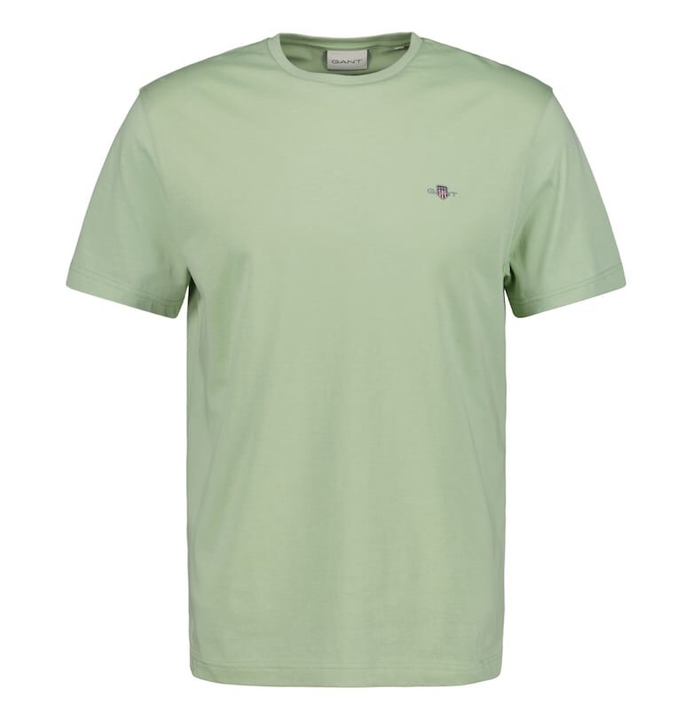 Памучна тениска Shield с овално деколте - Папратово зелено Gant