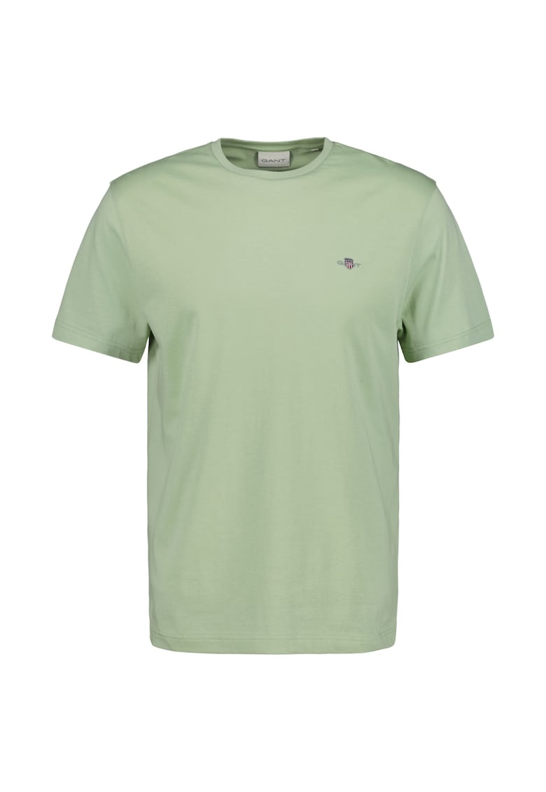 Памучна тениска Shield с овално деколте - Папратово зелено Gant