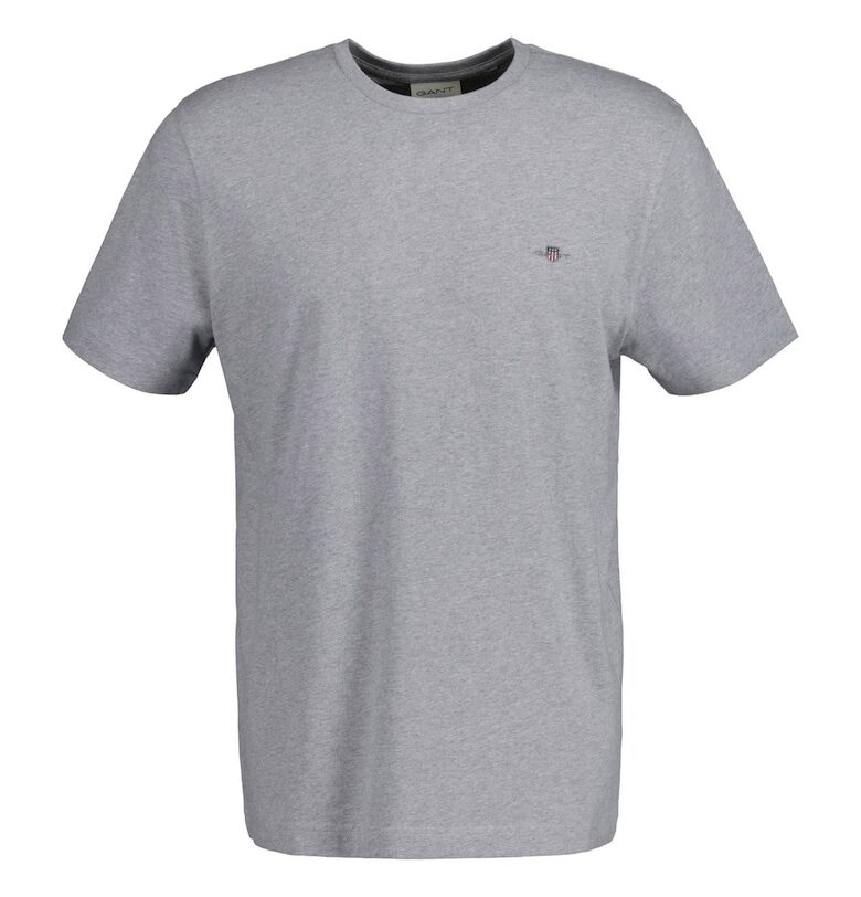 Памучна тениска Shield с овално деколте - Сив Gant